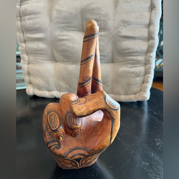 Solid wood tattooed hand 10”  fingers crossed - Picture 2 of 7
